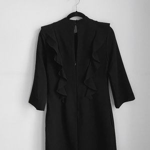 black tailored ruffle top work dress